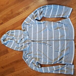 GIRLS XL HOODED SWEATSHIRT GRAY WHITE STRIPED